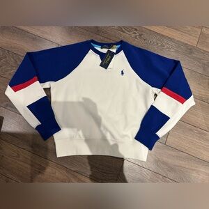 Ralph Lauren White, Blue & Red Raglan Crewneck Sweatshirt